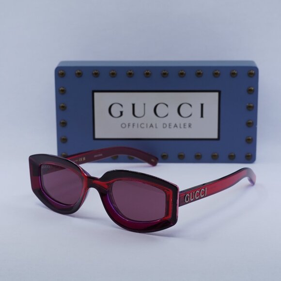 Gucci GG1719S 004 Geometric Sunglasses - Transparent Red main image 8